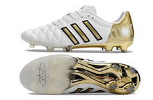 Carregar imagem no visualizador da galeria, Chuteira Campo Adidas AdiPure 11 Pro FG Branca e Azul " Toni Kroos Dourada "
